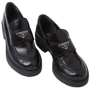 Prada Chocolate Brushed Black Triangle Logo Loafers
